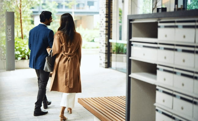 Couple walking inside